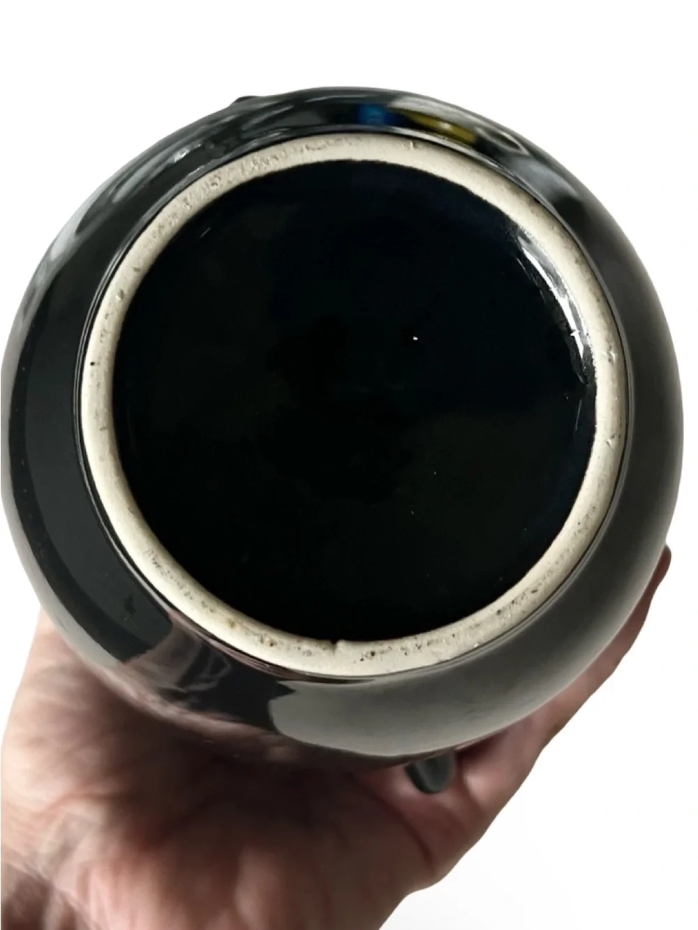 Vintage Chinoiserie Famille Noire Dual Handled Peacock Vase 5.5”